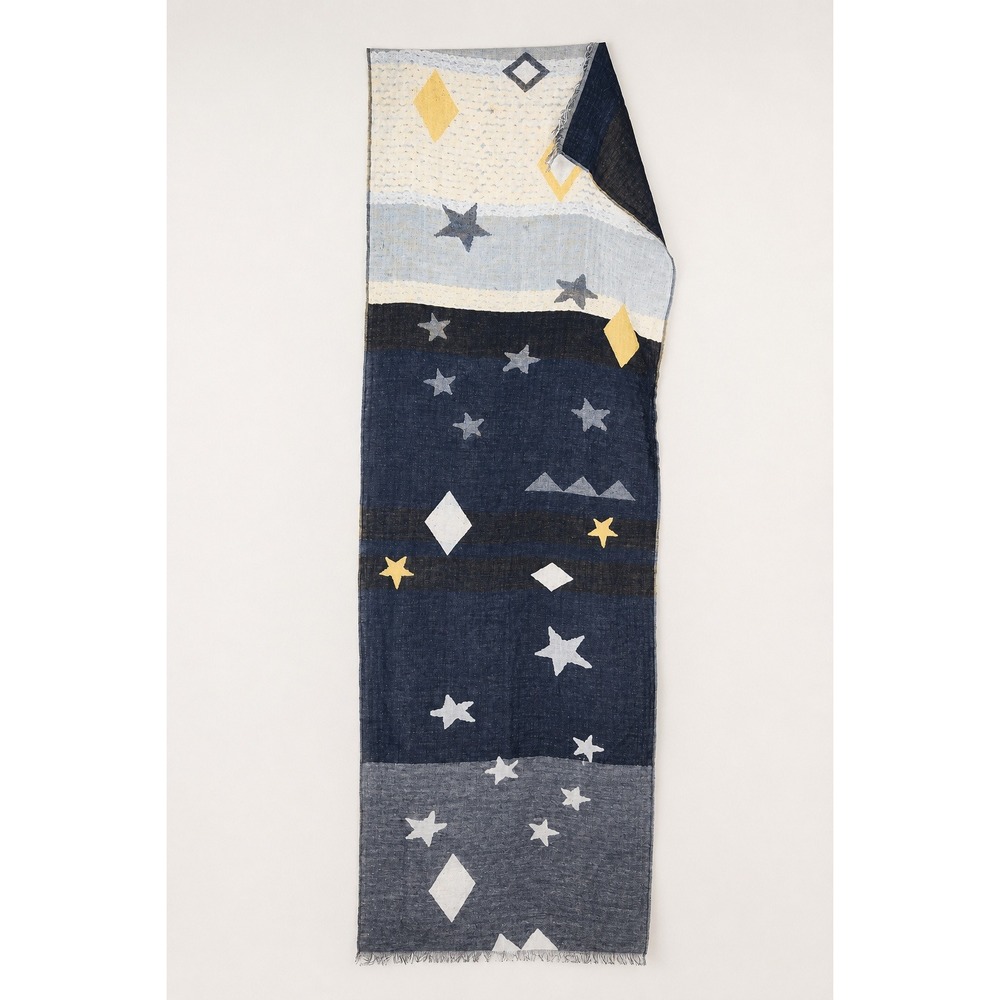 Madewell Geo-Star Jacquard Scarf Wool Cotton Deep Navy Multi Stars